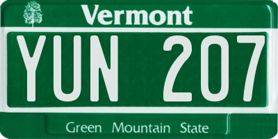 VT license plate YUN207