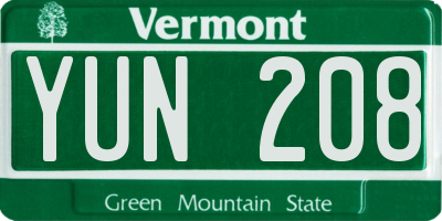 VT license plate YUN208