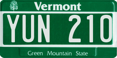 VT license plate YUN210