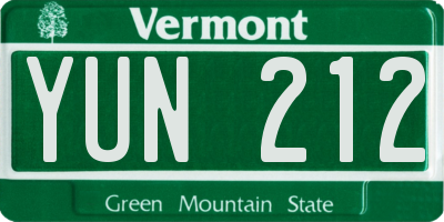 VT license plate YUN212
