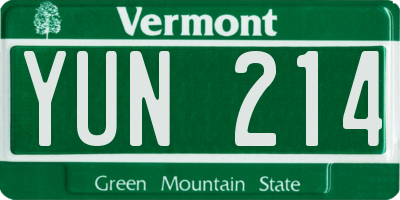 VT license plate YUN214
