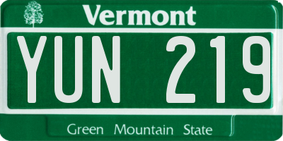 VT license plate YUN219