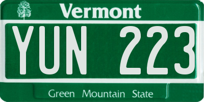 VT license plate YUN223