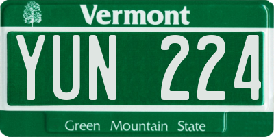 VT license plate YUN224