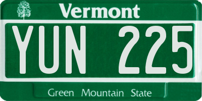 VT license plate YUN225