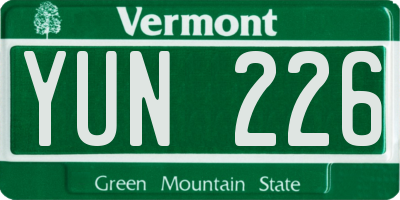VT license plate YUN226