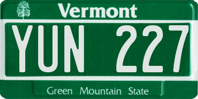 VT license plate YUN227