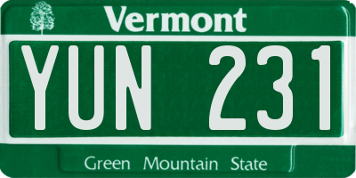 VT license plate YUN231