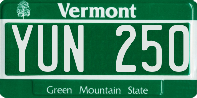 VT license plate YUN250