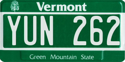 VT license plate YUN262
