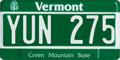 VT license plate YUN275