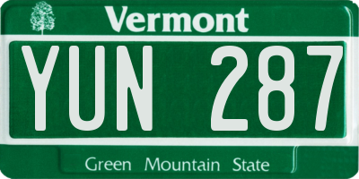 VT license plate YUN287