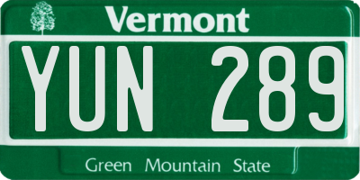 VT license plate YUN289