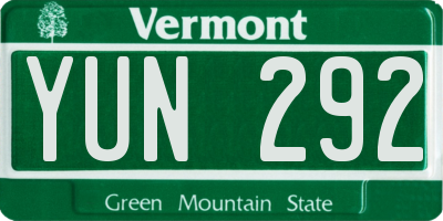 VT license plate YUN292
