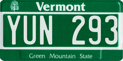 VT license plate YUN293
