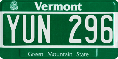 VT license plate YUN296