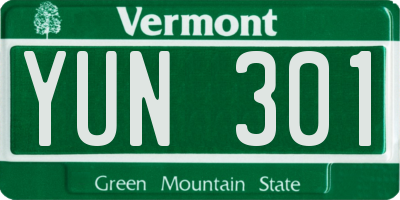 VT license plate YUN301
