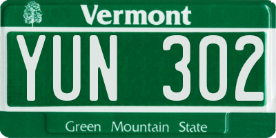 VT license plate YUN302