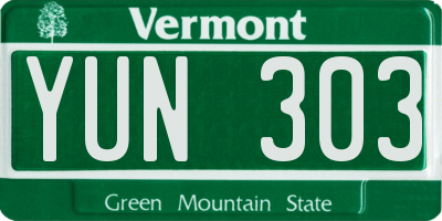 VT license plate YUN303