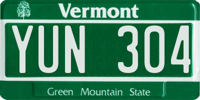 VT license plate YUN304