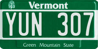 VT license plate YUN307