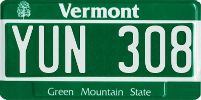 VT license plate YUN308