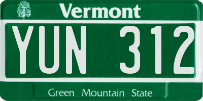 VT license plate YUN312