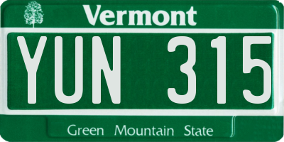 VT license plate YUN315