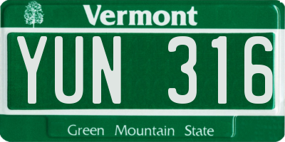 VT license plate YUN316
