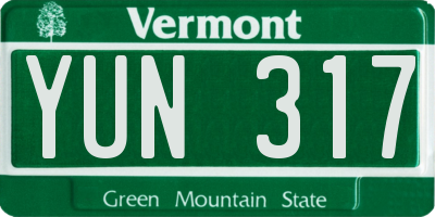 VT license plate YUN317