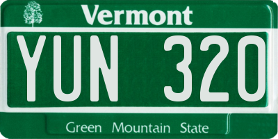 VT license plate YUN320