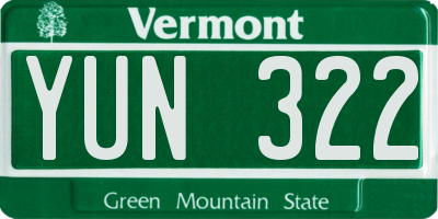 VT license plate YUN322