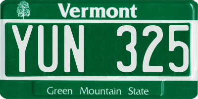 VT license plate YUN325