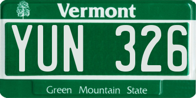 VT license plate YUN326