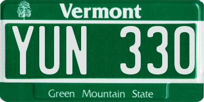 VT license plate YUN330