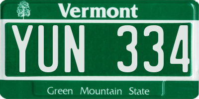 VT license plate YUN334