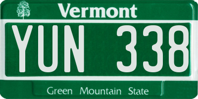 VT license plate YUN338