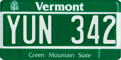 VT license plate YUN342