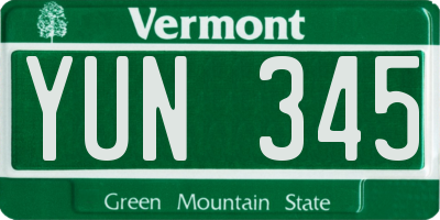 VT license plate YUN345