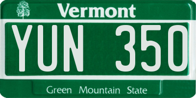 VT license plate YUN350