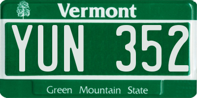 VT license plate YUN352