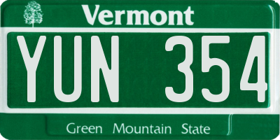 VT license plate YUN354