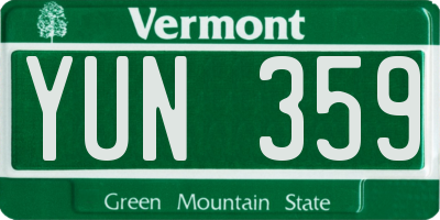 VT license plate YUN359