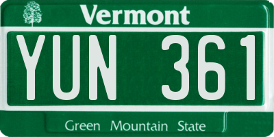 VT license plate YUN361