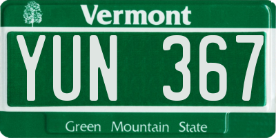 VT license plate YUN367