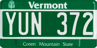 VT license plate YUN372