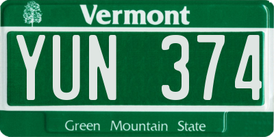 VT license plate YUN374