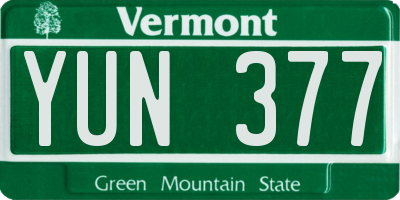 VT license plate YUN377
