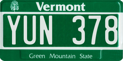 VT license plate YUN378