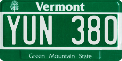 VT license plate YUN380